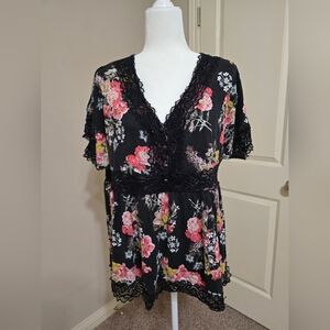 Torrid Babydoll Super Soft Lace Trim Button-Front Top Size 2 (XXL)